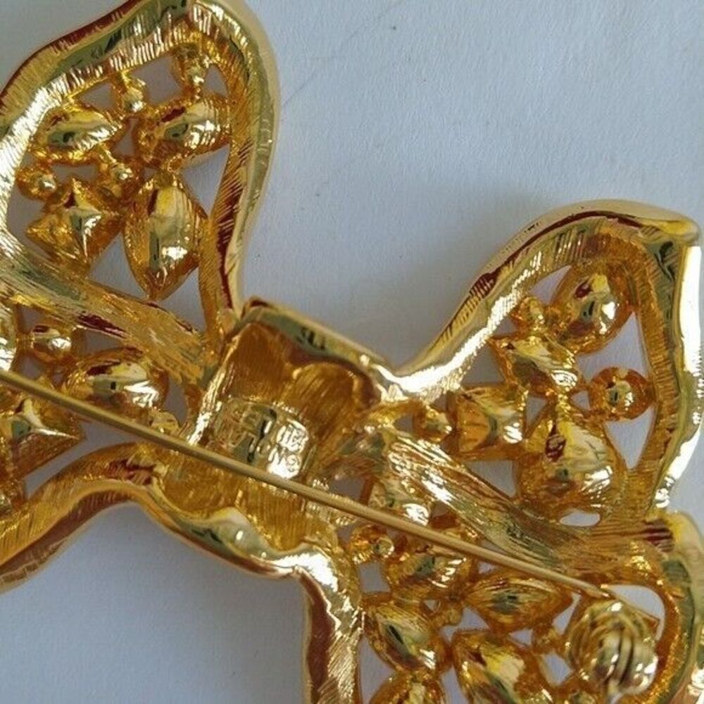 Vintage Nolan Miller Butterfly Bow Crystal Brooch Pin Easter Pastel Colors - Picture 3 of 4
